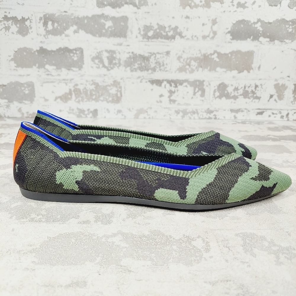 New Rothy’s The Point Olive Camo Slip On Ballet Flat Shoes W80 - Picture 4 of 10